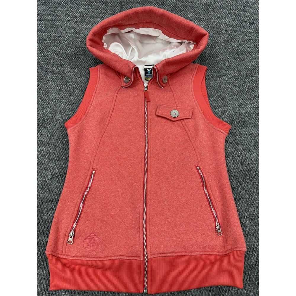 Burton Coral Red Hooded Sleeveless Zip Vest
